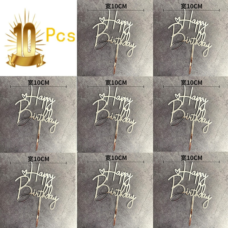 6pcs/Lot Gold Happy Birthday Acrylic Cake Toppers Gold Birhday Cake Topper for Kids Birthday Party Cake Decorations Baby Shower