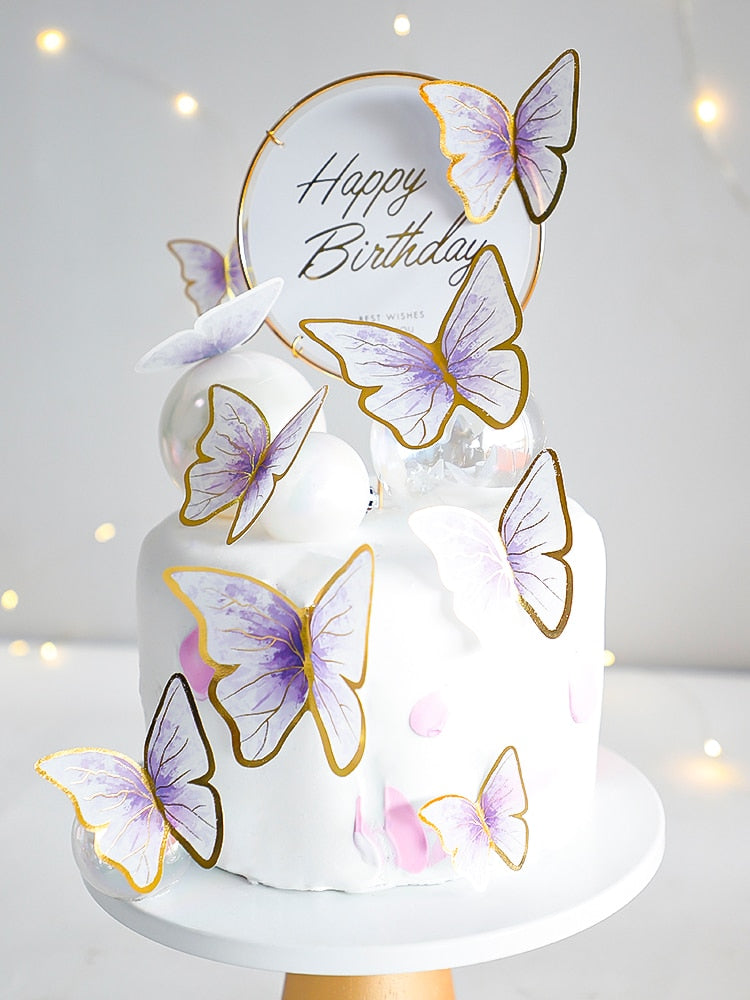 Happy Birthday Butterfly Theme Cake ToppersHandmade Painted Wedding Birthday Party Cake Decoration Party Baking Supplies Gift