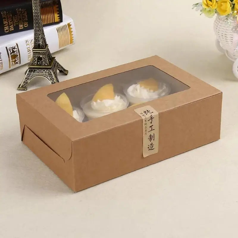 kraft Card Paper 6 Cup Cupcake Box Muffin Cake Boxes Dessert Portable Package Box Party Cake Box Supplies LX8209