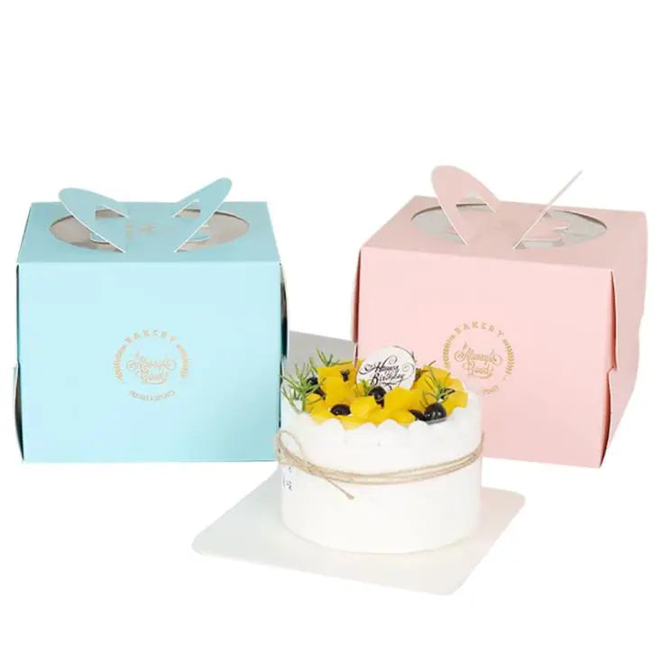 50pcs/lot 4 Colors 4/6/8/10 inch cake box With handle Kraft paper cheese cake box kids Birthday wedding home Party supply SN686