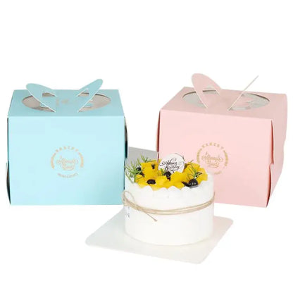 50pcs/lot 4 Colors 4/6/8/10 inch cake box With handle Kraft paper cheese cake box kids Birthday wedding home Party supply SN686