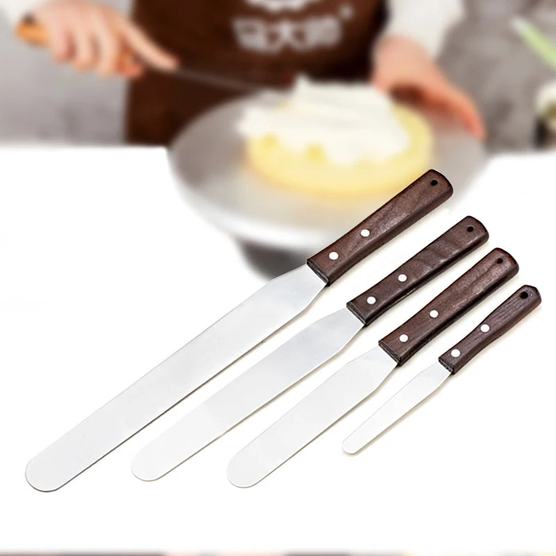 4 6 8 10 inch Spatula Cake Decorating Tools Stainless Steel With Wood Handle Cream Knife Spatula for Cake Smoother Icing