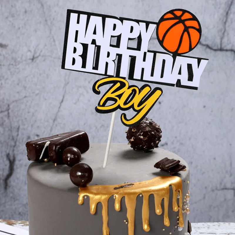 Cake Toppers Glitter DIY Basketball Football Set Cupcake Topper Cake Flags Kids Boys Birthday Wedding Bride Party Baking Decor