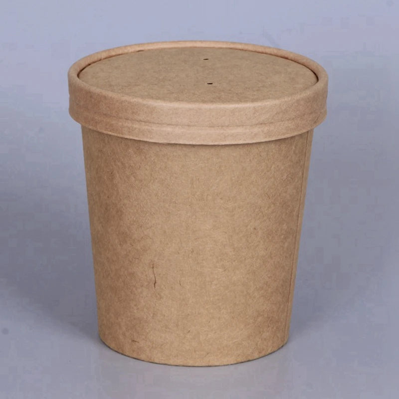 500 Pcs Disposable Kraft Paper Bowl Disposable Cups with Cover Paper Lunch Box Dessert Cake Bowls Party Supplies