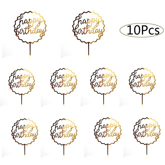 6pcs/Lot Gold Happy Birthday Acrylic Cake Toppers Gold Birhday Cake Topper for Kids Birthday Party Cake Decorations Baby Shower