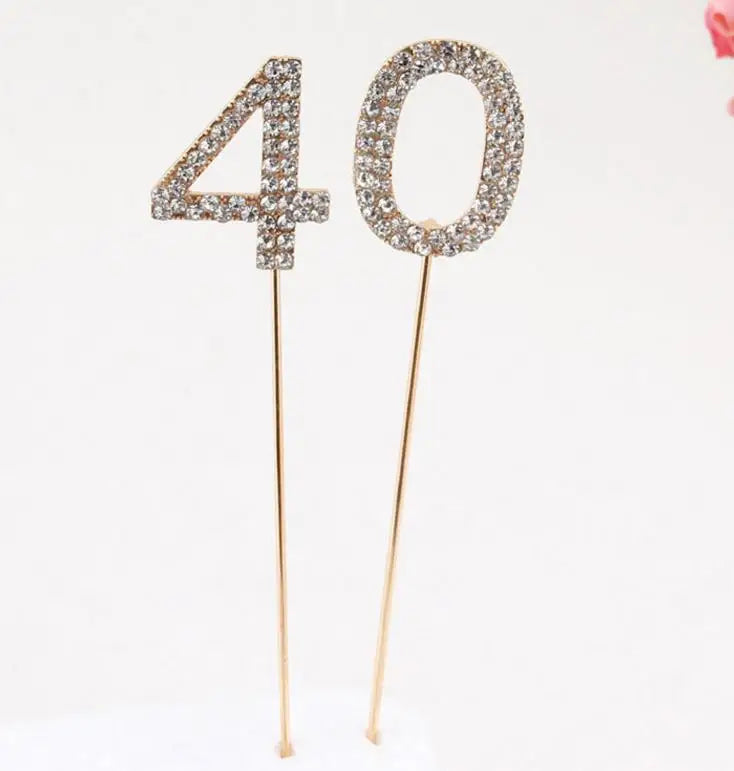 Crystal Cake Topper Bling Rhinestone Number 0-9 Party Decoration for Birthday Anniversary Wedding Supply Gold Silver 100pcs/lot