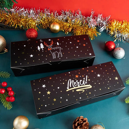 24*9*5.5cm Christmas Gift Paper Box Black Cookie Cake Candy Decorating Supplies Xmas Party Favor Baking Paper Boxes 100pcs/lot