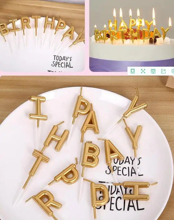 Gold Sliver Happy Birthday Letter Cake Birthday Party Festival Supplies Lovely Birthday Candles for Kitchen Baking Gift