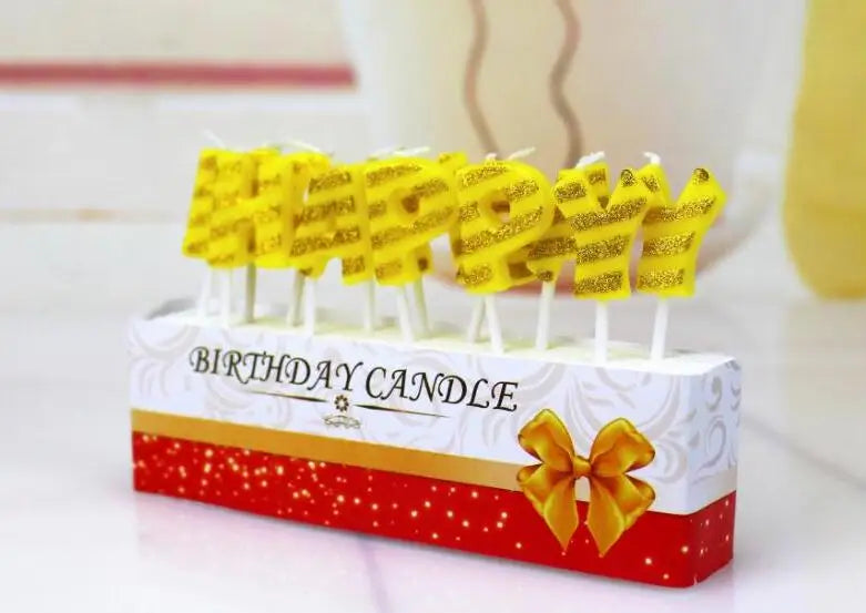 Gold Sliver Happy Birthday Letter Cake Birthday Party Festival Supplies Lovely Birthday Candles for Kitchen Baking Gift