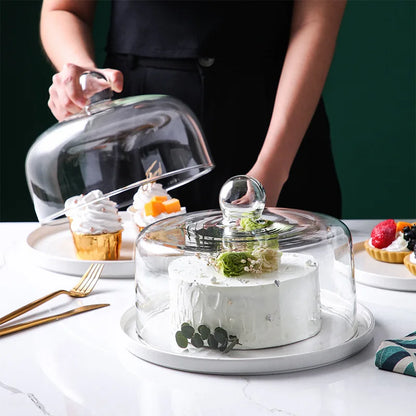 Ceramics Cake Stand Glass Dust Cover Nordic Kitchen Supplies Cake Bread Tray Home Party Wedding Decor Cake Stand Serving Dishes