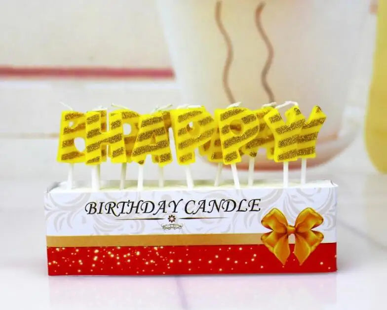 Gold Sliver Happy Birthday Letter Cake Birthday Party Festival Supplies Lovely Birthday Candles for Kitchen Baking Gift