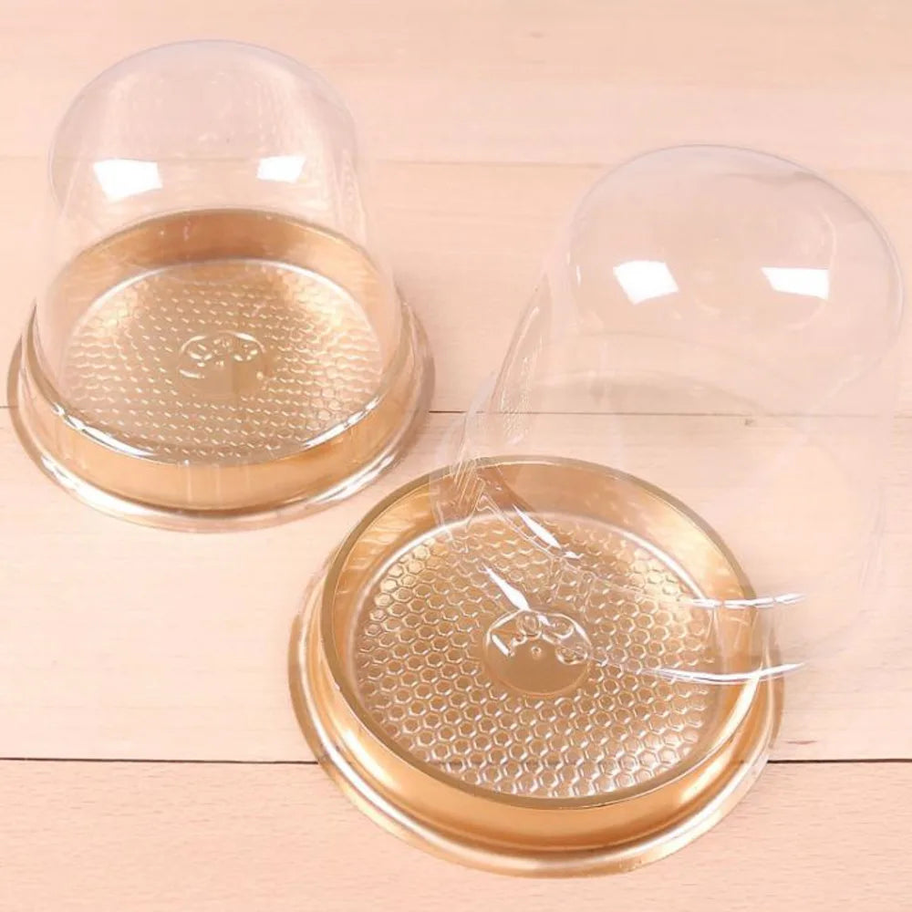 Clear Golden Cake Box Transparent Round Mousse Plastic Cake Boxes With Lid Wedding Party Supplies 300sets