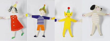 Birthday Banner Flag Boys Girls Hands In Hands Cute Cat Dog Cartoon DIY Bunting Party Decoration Paper Flags Hanging Ornaments