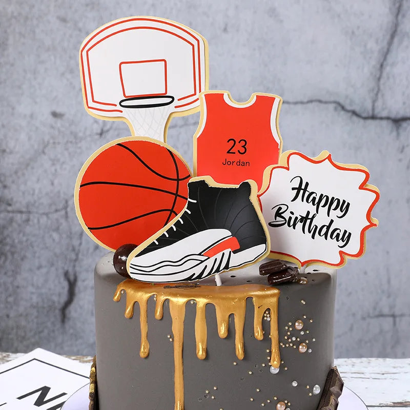 Cake Toppers Glitter DIY Basketball Football Set Cupcake Topper Cake Flags Kids Boys Birthday Wedding Bride Party Baking Decor