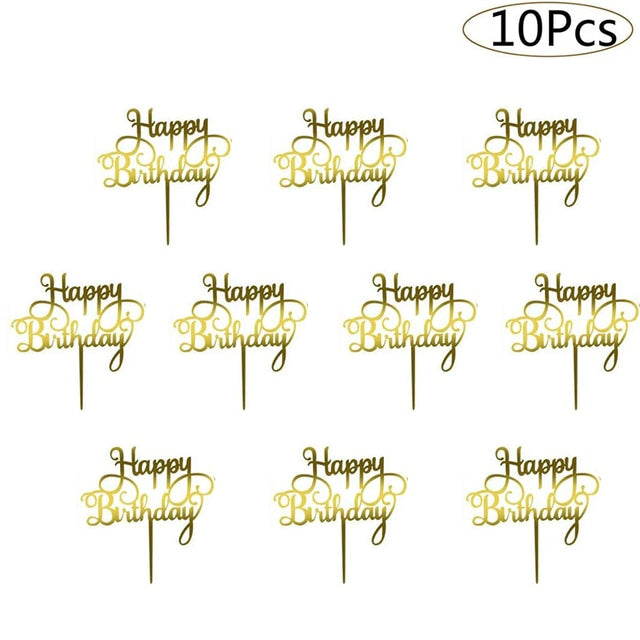 6pcs/Lot Gold Happy Birthday Acrylic Cake Toppers Gold Birhday Cake Topper for Kids Birthday Party Cake Decorations Baby Shower