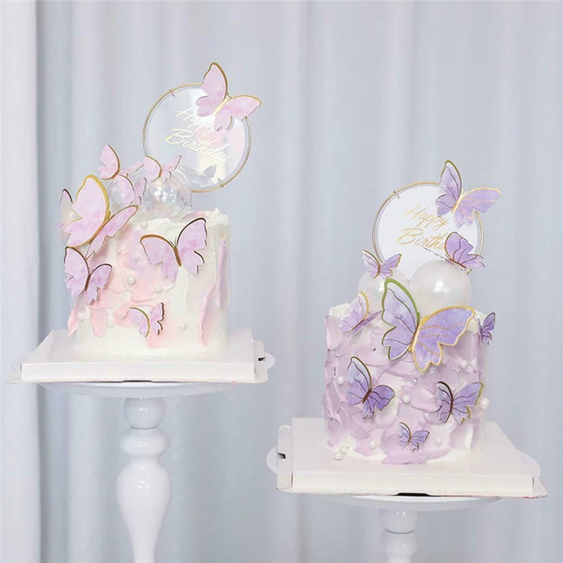 10Pcs Butterfly Cake Toppers Flags DIY Cupcake Topper Kids Girl Happy Birthday Wedding Party Baby Shower Baking Decoration