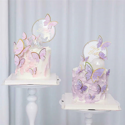 10Pcs Butterfly Cake Toppers Flags DIY Cupcake Topper Kids Girl Happy Birthday Wedding Party Baby Shower Baking Decoration