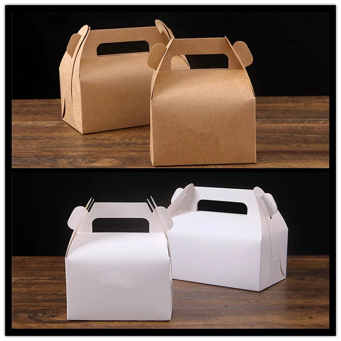 200pcs Kraft cardboard packing gift box With Handle handmade Cake candy For Wedding birthday Decoration Event Party Supplies