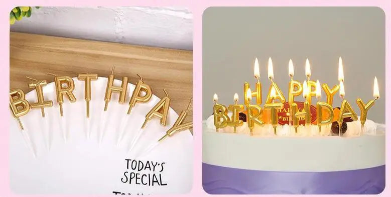 Gold Sliver Happy Birthday Letter Cake Birthday Party Festival Supplies Lovely Birthday Candles for Kitchen Baking Gift