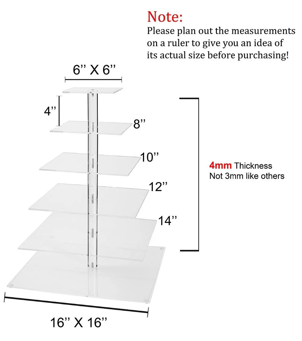 event party supplies/ 6 Tier Clear Square Acrylic Party Cup Cake Stand 4mm Acrylic wedding decoration