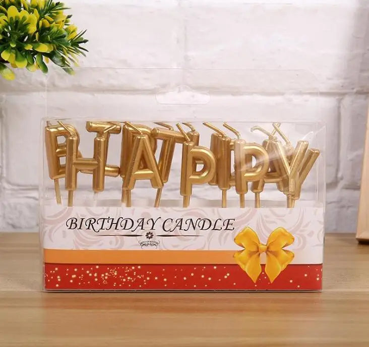 Gold Sliver Happy Birthday Letter Cake Birthday Party Festival Supplies Lovely Birthday Candles for Kitchen Baking Gift