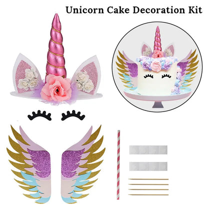 Unicorn Girls Cake Topper Kids 1st Birthday Decor Cloud Rainbow Balloon Cupcake Toppers Baby Shower Christening Cake Decorating
