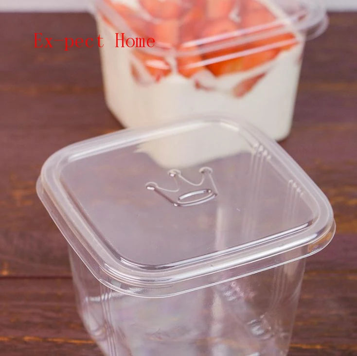 Clear Cake Box Transparent Square Mousse Plastic Cupcake Boxes With Lid Yoghourt Pudding Wedding Party Supplies 600sets