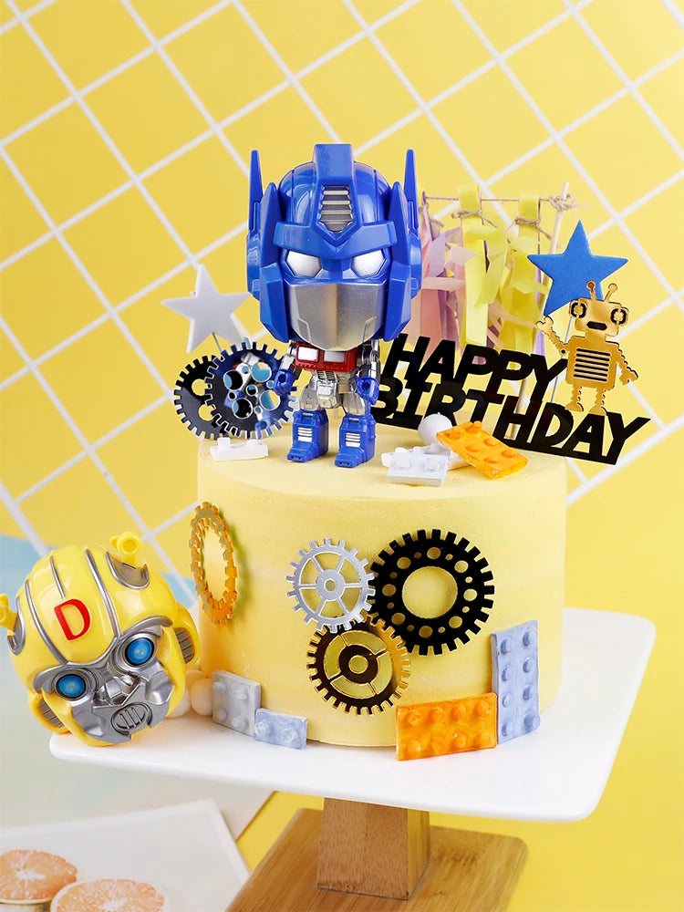 Q Robot Optimus transformers Diy Happy Birthday Cake Topper Cake Topper Supplies for Boys kids Birthday Party Cake Decoration