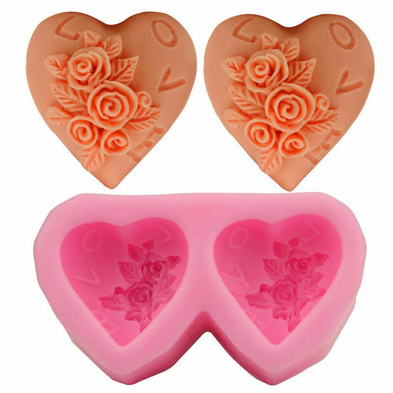 2 Cavity Love Heart Shaped Soap Silicone Mold Fondant Cake Decorating Tools Silicone Soap Mold Silicone Cake Mold