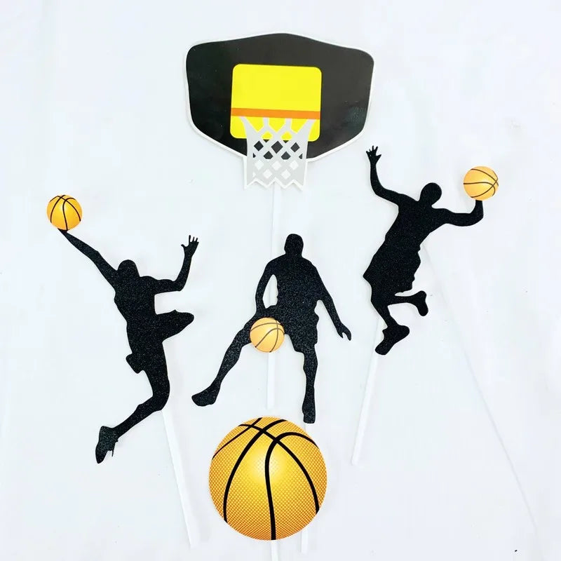 5pcs Theme Basketball Happy Birthday Cupcake Topper Cute Boys Cake Topper For Birthday Sport Fans Party Dessert Cake Decorations