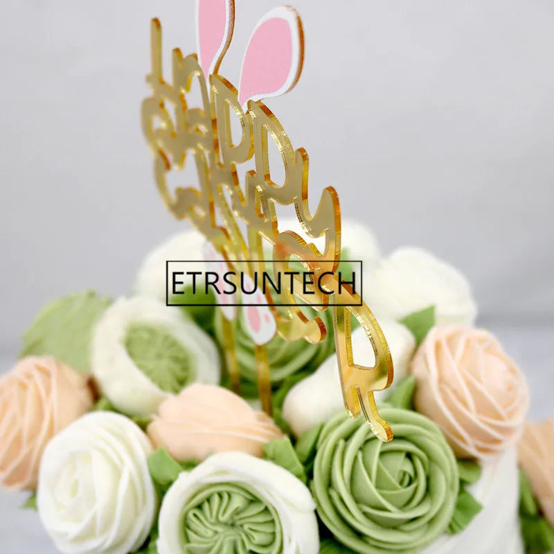 100pcs Happy Easter Cake Topper Rabbit Toppers Kids Easter Party Bunny Shape Cake Decoration Party Supplies