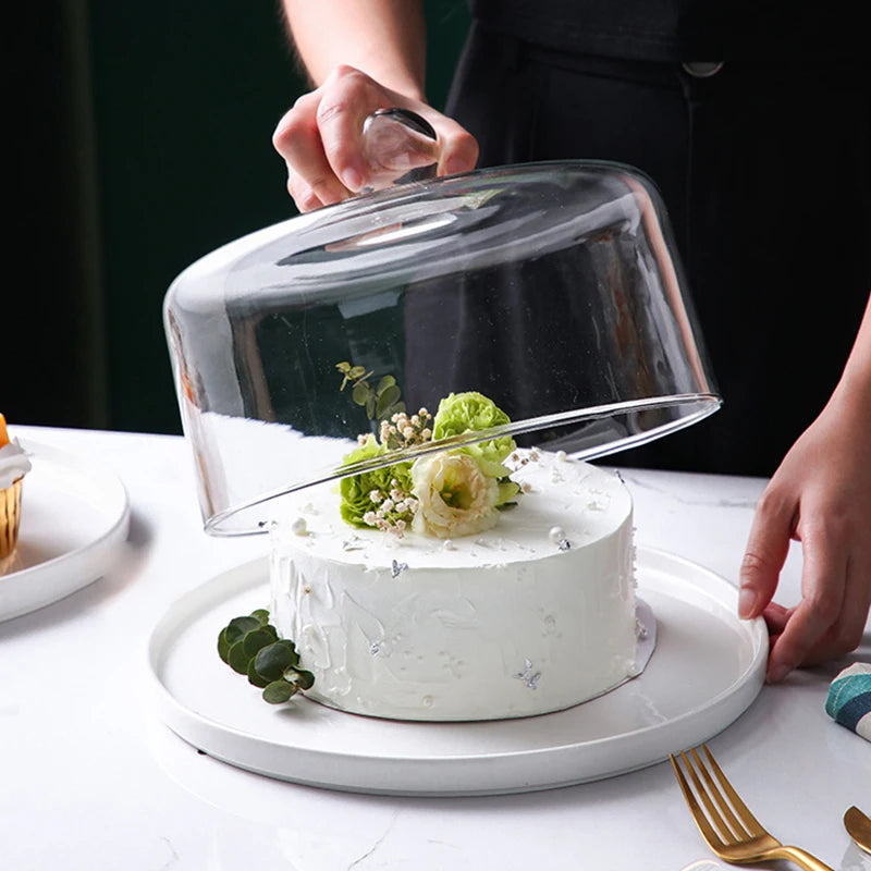 Ceramics Cake Stand Glass Dust Cover Nordic Kitchen Supplies Cake Bread Tray Home Party Wedding Decor Cake Stand Serving Dishes