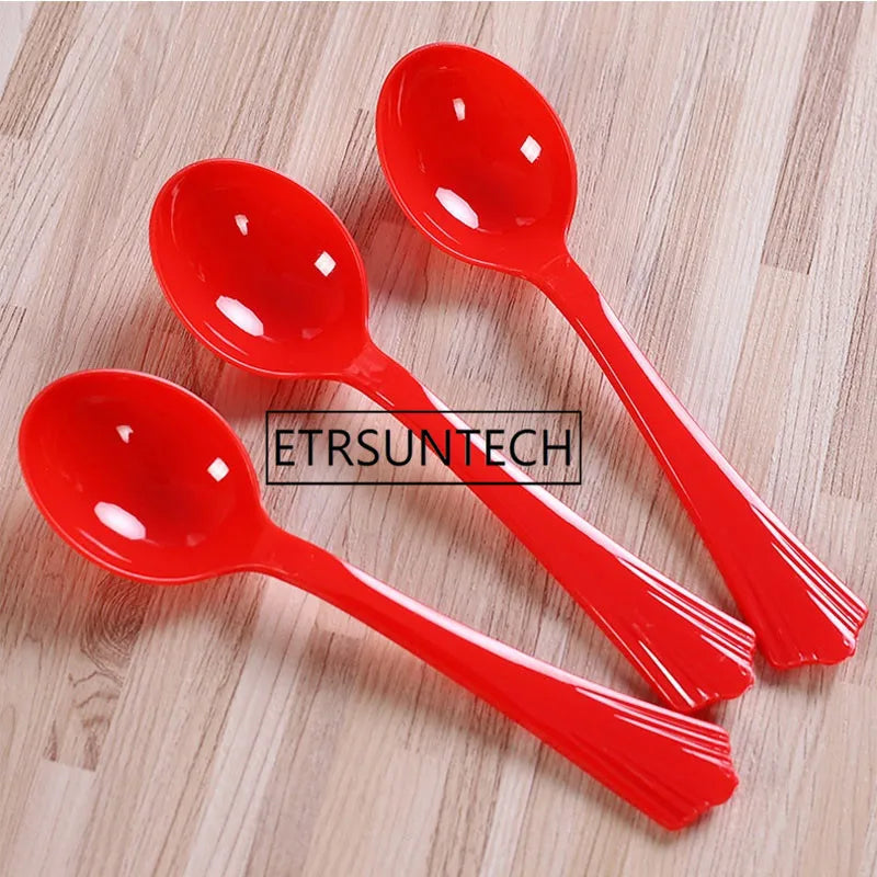 Disposable Plastic Spoon Red Spoons Ice Cream Cake Candy Cutlery Kitchen Wedding Festive Party Supplies 4000pcs