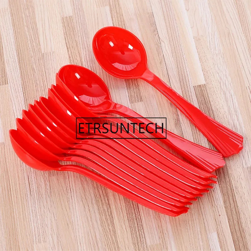 Disposable Plastic Spoon Red Spoons Ice Cream Cake Candy Cutlery Kitchen Wedding Festive Party Supplies 4000pcs