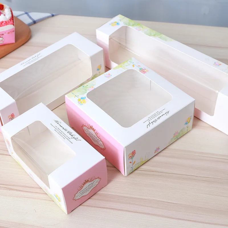 500pcs cupcake paper box with window Pink paper Gift box cake Packaging For Wedding home party muffin packaging cookies supplies