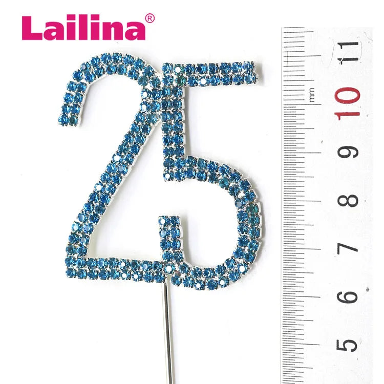 50pcs Fashion Birthday Party Rhinestone Cake Topper Wedding Decoration Silver Festival Glitter Anniversary Supplies Accessory