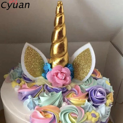 Cyuan Unicorn Birthday Cake Wings Decor Cartoon Unicorn Cake Toppers Birthday Party Decoration Kids Cupcake Wrappers Cake Topper