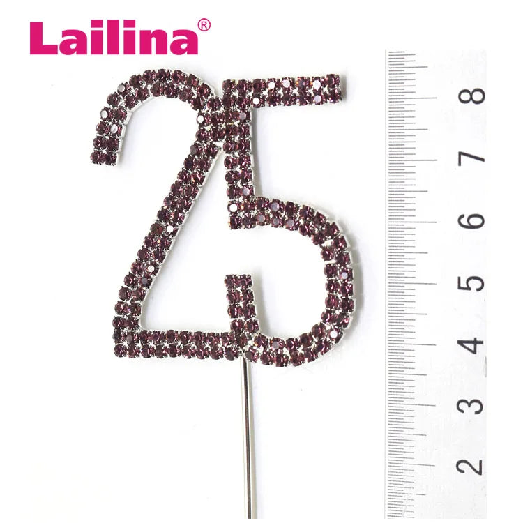 50pcs Fashion Birthday Party Rhinestone Cake Topper Wedding Decoration Silver Festival Glitter Anniversary Supplies Accessory