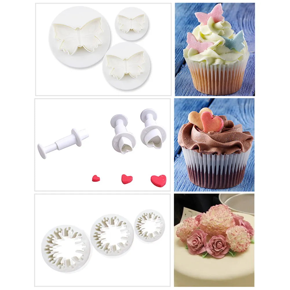 33-99Pcs Fondant Cake Mold Cutter Cookie Cake Plunger Plastic Mold Craft DIY 3D Sugarcraft Kitchen Accessories Cake Decor Tools