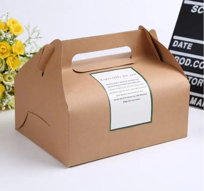 300Pcs big size 20*15*8cm Boutique Cake Food Kraft Paper Box With Handle Wedding Party Favor Candy Gifts Packaging Boxes Supplie