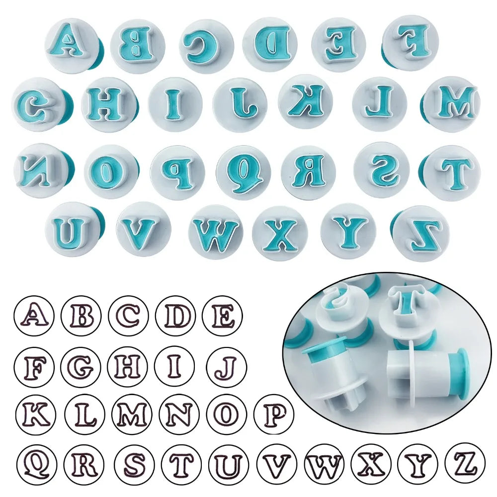 26pcs Push Easy Mini Upper&Lowercase alphabet letter Cookie Cutter Cake pops Baking Mold fondant cutter cake decoration tools