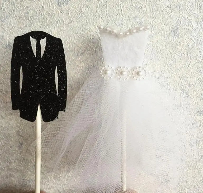 Fun Bride Tuxedo &amp; Groom Dress Wedding Cake Topper Anniversary Valentine&