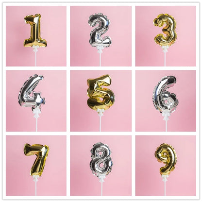 1 Pcs 5inch Gold Foil Number Balloon Cake Topper Wedding Decor Party Kids Birthday Anniversary Cake Flags Supplies