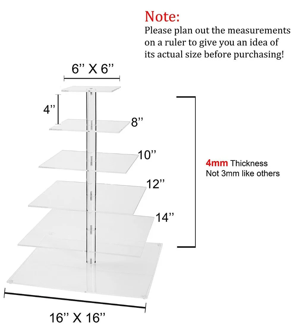 6 Tier Crystal Cake Stand Circle Acrylic square Cake Display Tools Christmas/Wedding/Birthday Party Supply US Stock 12