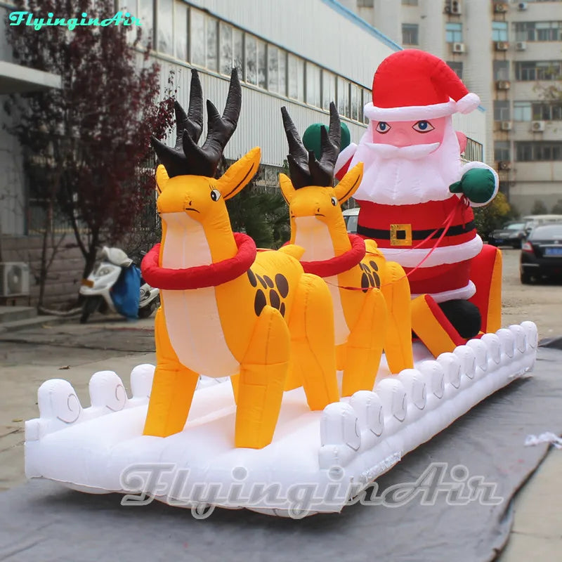 6m Christmas Display Inflatable Santa Claus Driving Inflatable Reindeer Sleigh For Outdoor Xmas Decoration
