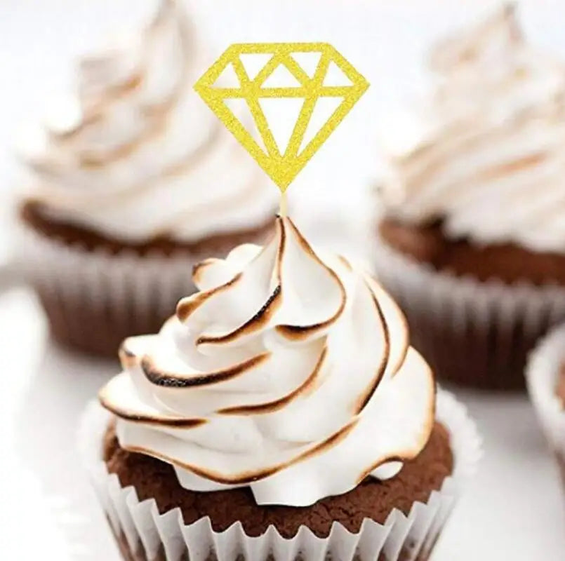 Wedding Cake Topper Decor Gold Glitter Diamond Cupcake Toppers Wedding Birthday Party Supplies LX6887