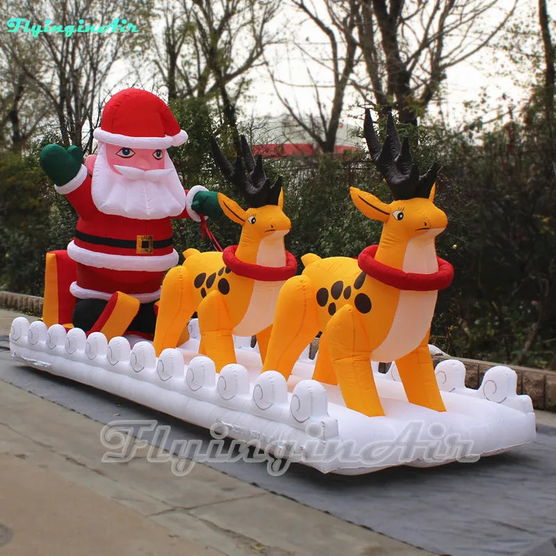 6m Christmas Display Inflatable Santa Claus Driving Inflatable Reindeer Sleigh For Outdoor Xmas Decoration