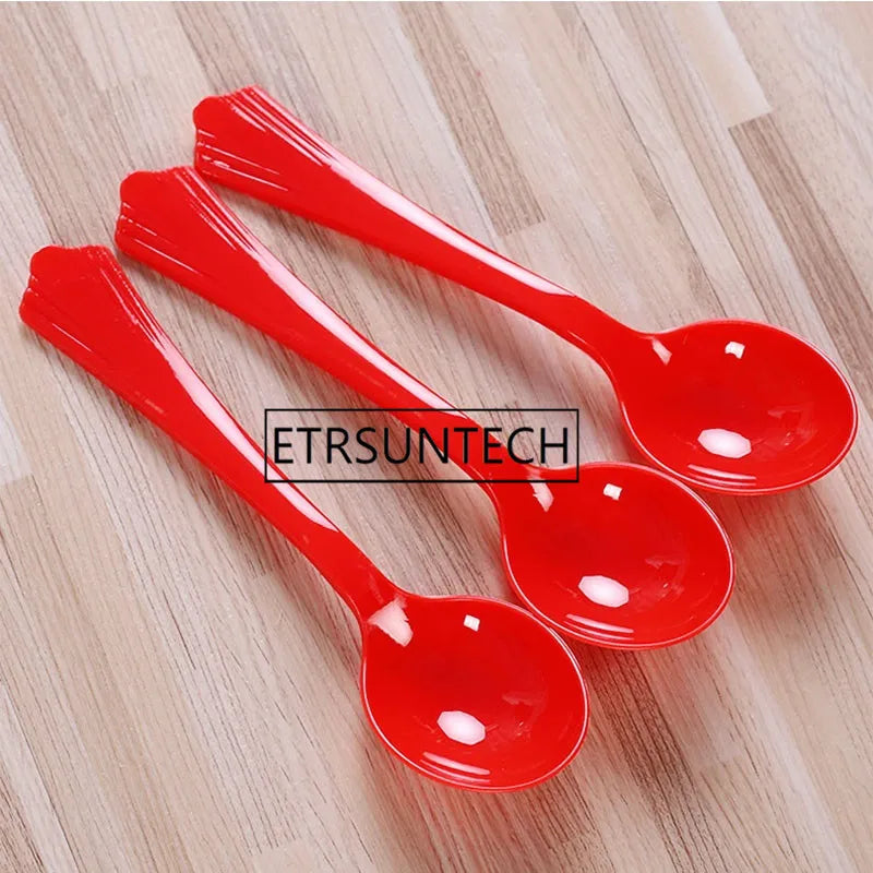 Disposable Plastic Spoon Red Spoons Ice Cream Cake Candy Cutlery Kitchen Wedding Festive Party Supplies 4000pcs