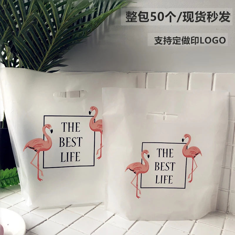 50PCS Plastic tote large size Product packaging bag Baked Dessert Shopping Gift Bag large size Clothing large plastic bag