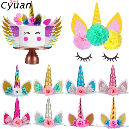 Cyuan Unicorn Birthday Cake Wings Decor Cartoon Unicorn Cake Toppers Birthday Party Decoration Kids Cupcake Wrappers Cake Topper